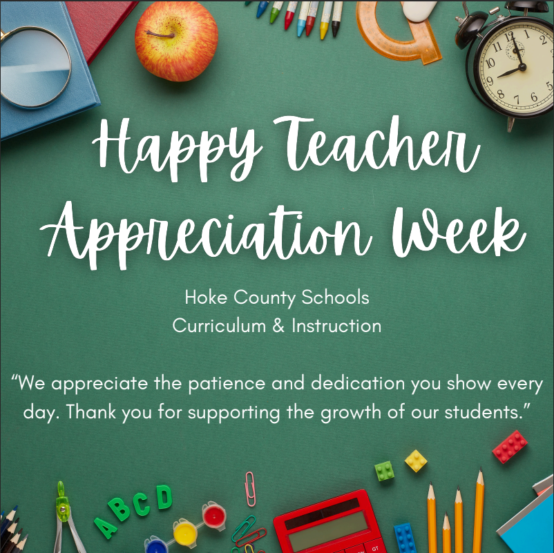  School supplies surround the words  Happy Teacher Appreciation Week!